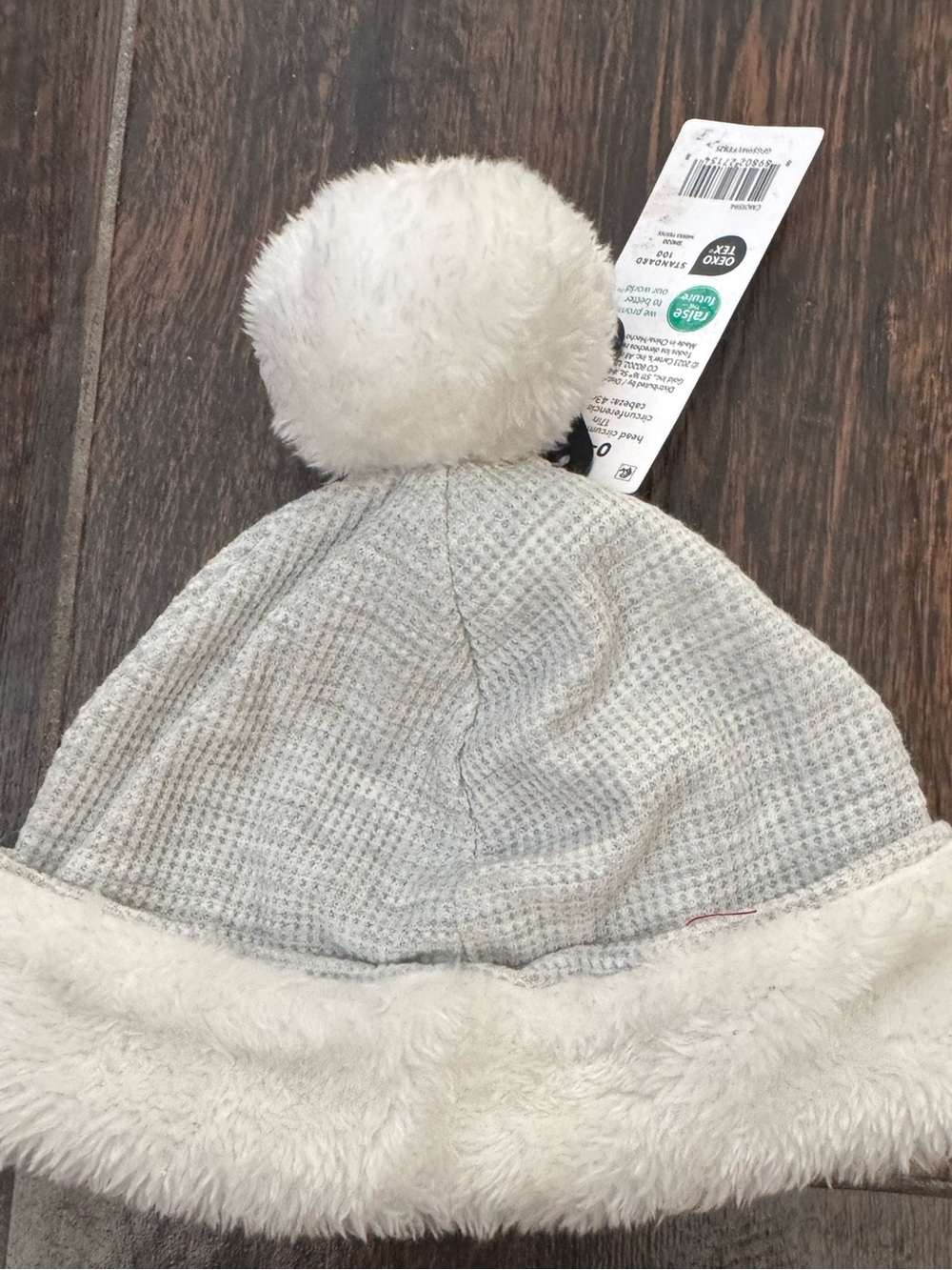 Carter’s Child of Mine Baby Gray Knit Faux Fur Pom Pom Hat 0-18M NWT